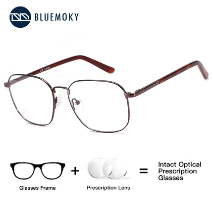 BLUEMOKY Metal Square Prescription Glasses, Men's and Women's optical lenses with recipe , myopia multifocal,blue light glasses