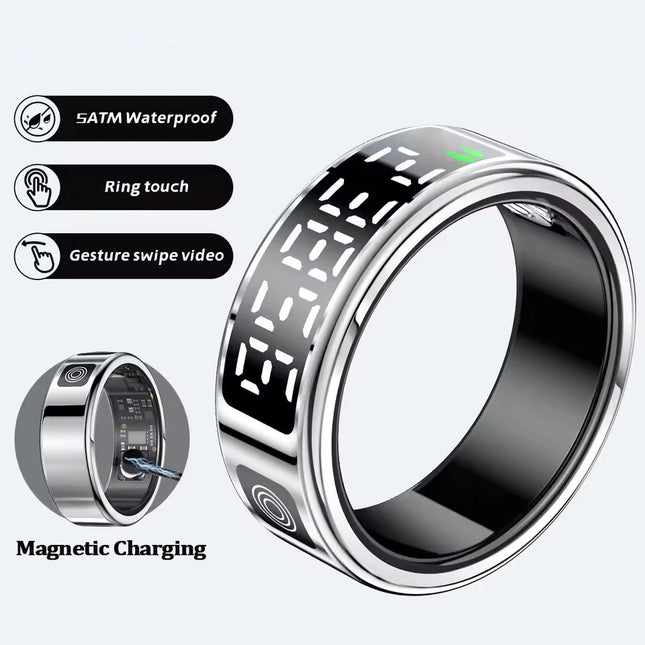 2026 Smart Ring with Display Screen and Touch, Wireless Charging, Health Manager, 5 ATM Waterproof For Men Women Rings R12 R11