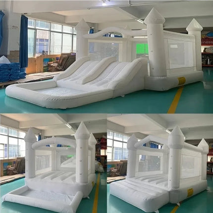 4m Inflatable Bounce House White Jumping Castle With Ball Pool Slide Children Birthday Party Decoration Gift Bouncy Castle