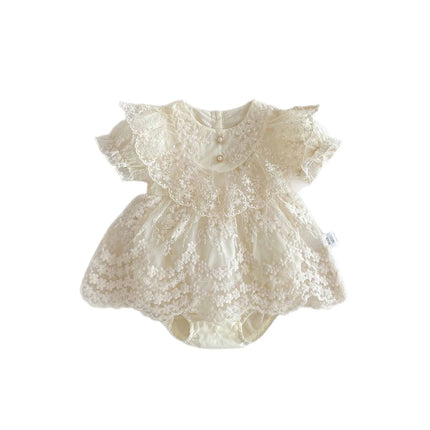 6075 Baby Clothes Romper Skirt 2025 Summer Baby Princess Dress Lace Short Sleeve Toddler Climbing Clothes