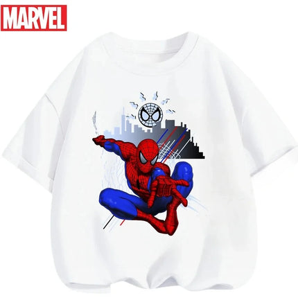 Marvel Summer Children's 100% Cotton T-Shirt Comfortable Soft Fabric Classic Cartoon Spider-Man Pattern Suitable for Both Boys and Girls