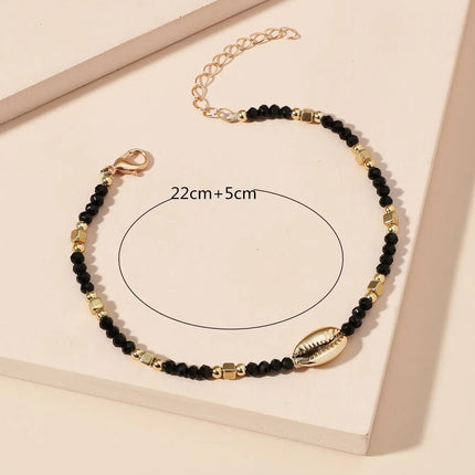 1 Seaside Beach Style String Color Bead Crystal Shell Ankle Ankle Anklet Women's All-match Leisure Travel Party Simple Body Gold