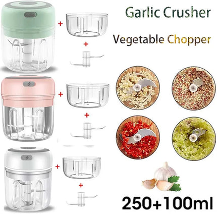 Mini Crusher Chopper USB Charging Garlic Mincer Electric Garlic Chopper Powerful Ginger Garlic Onion Meat Masher 100/250mL