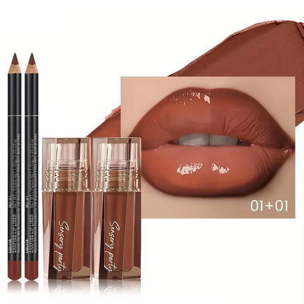 Lip Gloss + Lip Liner Set 2PCS, 3D Precision Lip Contour, Hydrating High Shine, Waterproof Longwear, Gift for Women
