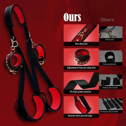BDSM Binding Strap Set.Red Binding Strap.Adult Games. Split Leg Strap Neck Wrist SM Toy Accessories. Unisex. Adult Products 18+