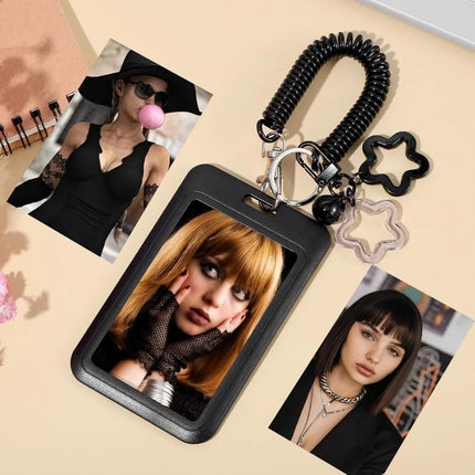 Cute Colorful ID Card Holder Clear Acrylic Star-Shaped Retractable Holder Keychain Design Keychain Holder Campus ID