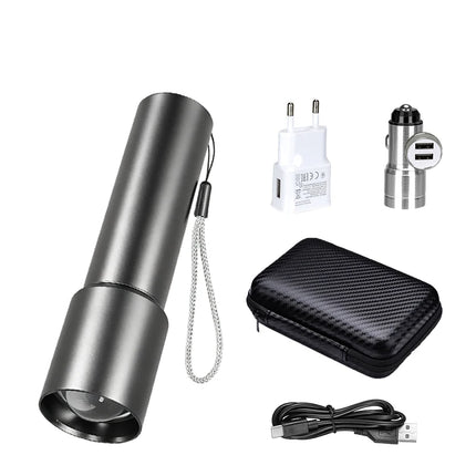 Mini Flashlight USB Rechargeable Aluminum Alloy Flashlight Super Bright LED Bead Adjustable Focus Long-range Portable Flashlight