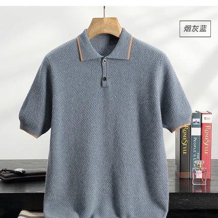 100% Goat Cashmere T-shirt Men's POLO Collar Short Sleeve Pullover 2025 Spring/Autumn New Fashion Knit Business Casual Tank Tops