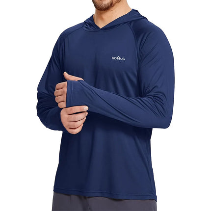 Mens UPF50+ Performance T-Shirt Hoodie Long Sleeve Casual Sun Protection T-Shirt Running Quick Dry Hoodie Sunscreen Fishing Wear