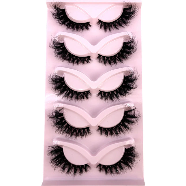 HBZGTLAD 3D Natural Cat Eye Fluffy Soft Cross 5 Pairs Comic Eyelashes Wispy Natural Eyelash Extension Eyelashes