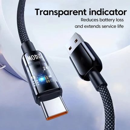 USB C Quick Charging Cable 240W  Braided Transparent Type C High-speed Charger Wire for 16/17 for Samsung Huawei Mi Data Line