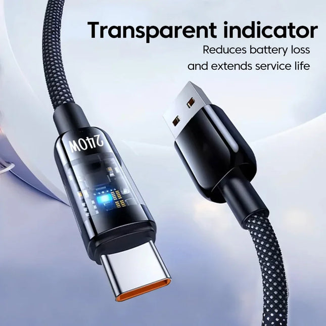 USB C Quick Charging Cable 240W  Braided Transparent Type C High-speed Charger Wire for 16/17 for Samsung Huawei Mi Data Line