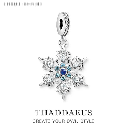 Blue Stone Snowflake Pendant Dangle Charm For Women Fine Jewelry Romantic Gift Real 925 Sterling Silver