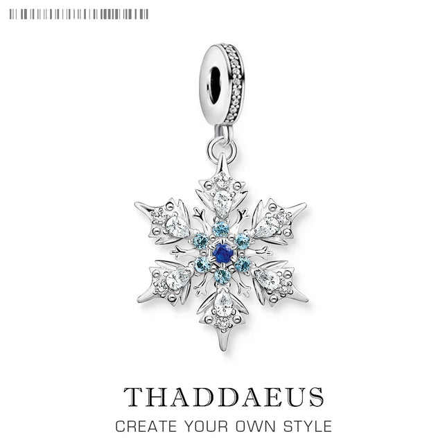 Blue Stone Snowflake Pendant Dangle Charm For Women Fine Jewelry Romantic Gift Real 925 Sterling Silver