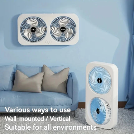 Dual Head USB Fan 360 Rotatable Blades Wall Mount or Freestanding Design Rechargeable Fan for Office Bedroom Outdoor Camping