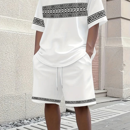 Summer Casual Men's T-Shirt and Shorts Set 2026 Sportswear Set Plus Size Short-Sleeve T-Shirt Drawstring Pocket Shorts Set
