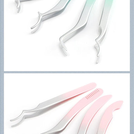 1/4 Gradient Eyelash Comb Tweezers Stainless Steel Anti-Static Non-Magnetic Professional Lashes Extension Tweezers Makeup Tools