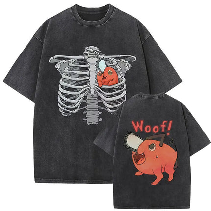 Washed Vintage Anime Chainsaw Man Makima Merch T-shirt Men Women Manga Casual Oversized T Shirts Male Retro 100% Cotton T-shirts