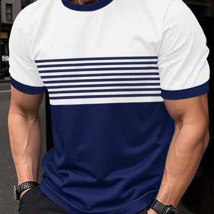 Oversized t-shirt Men's T Shirt Summer Fashion Casual Round Neck Short Sleeve Top Striped Printed Men's Clothing T-shirt