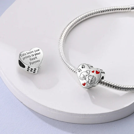 Original 925 Sterling Silver Charm Beads Love Heart Family Charms Pendant Fit Bracelet Charm Women DIY Jewelry Gift