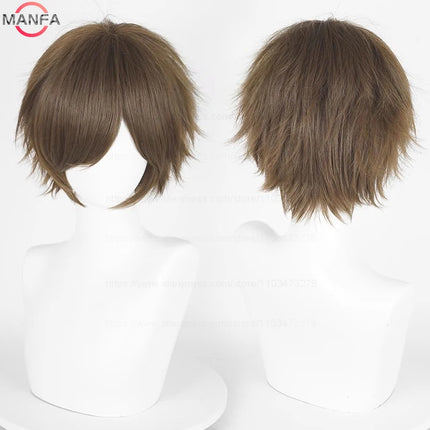 Anime 30cm Short Straight Cosplay Wig Black White Green Brown Purple Blue Gray Red Gold Man Women Heat Resistant Synthetic Hair