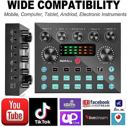 Live Sound Card V8S Audio USB External Sound Card Bluetooth Microphone Mixer Voice Changer Live Streaming Audio Sound Mixer