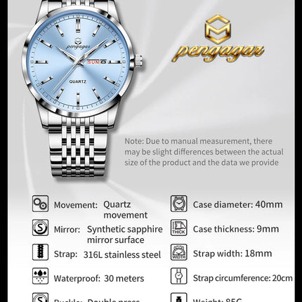 2025 New Top Brand Luxury Men's Wristwatch Waterproof Luminous Date Men's Watches Stainless Steel Quartz 43mm Men's Watch Male Watch