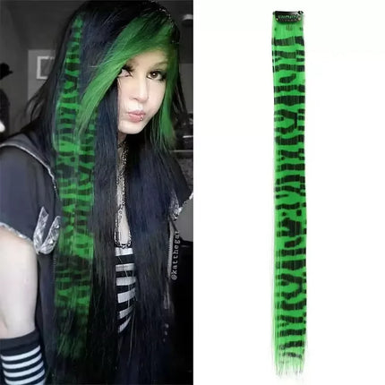 3pcs/set Stripe Printed Hair Colorful Long Straight Hair Pieces Synthetic Clip-in Hair Extensions for Daily Use Party Halloween