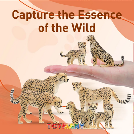 8Pcs Toymany Simulation Cheetah Figures Set Wildlife Animal Model Cake Toppers  Kids Children Gift  Mini Collectible Figurines