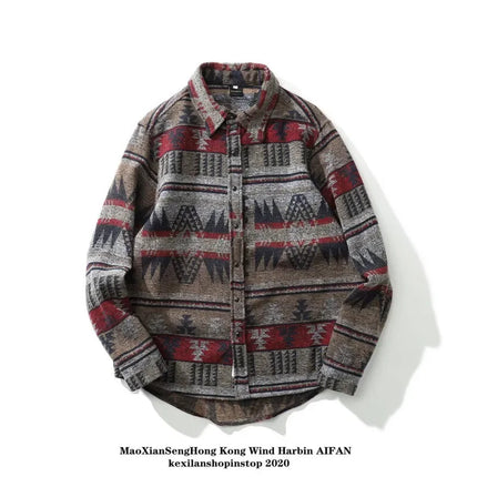 Trendy Men's Woolen Jacket Spring Autumn Casual Style Shirt Patchwork Design Sensibility Chinese National Fashion Overwear