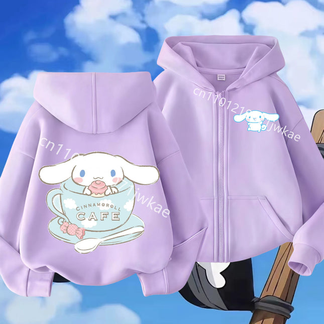 2026 Fashion Casual Zip Up Hoodie Pure Cinnamoroll Cartoon Printed Autumn Winter Boys and Girls Kidswear Zipeer Hoodie Tops