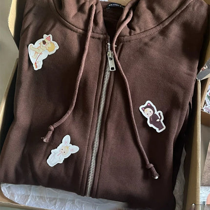 Pink Sweet Oversized Hoodie Autumn Long Sleeve Hooded Zip-up Cotton Sweatshirt Casual Simple Preppy Style Cute Hoodies Top Woman