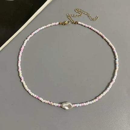 Fashion Boho Beads Necklace Women Imitation Pearl Seed Beaded Strand Short Choker Necklace Handmade Female Jewelry Wholesale