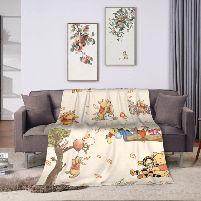 Winnie The Poohs Blanket  Super Warm Graphic Plush Bedding Throws For Child Living Room Flannel Bedspread Bed Cover
