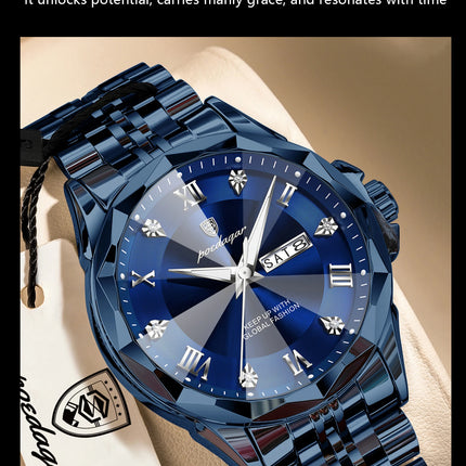 POEDAGAR Fashion Luxury Men Watch Top Original Waterproof Luminous Date Week Man Wristwatch Stainless Steel Quartz Men's Watches