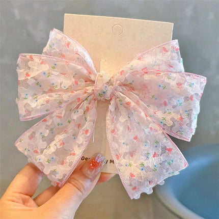 New Floral Print Bow Baby Hair Clips Korean Big Bowknot Sweet Girl Hairpins Princess Barrettes Kids Hair Accessories Photo Props