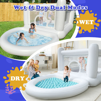 White Bounce House with Pump Ball Pit for Kids 3-6 Birthday Indoor or Outdoor Playhouse Customizatio