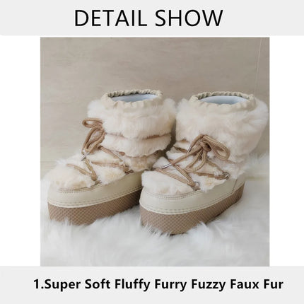 2025 Winter Ankle Boots for Women Platform Antiskid Waterproof Ski Boots Luxury Fluffy Furry Fur Boots Woman's Ankle Booties