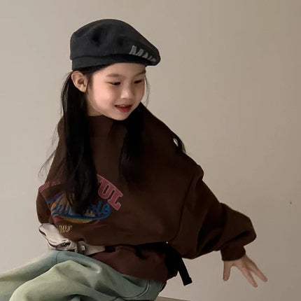 2025 Children Clothing Autumn Winter Baby Boys Girls Fleece Sweatshirt New Kids Letter Print O-Neck Tops Kids Warm Pullover