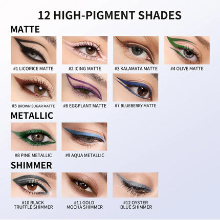 Lakerain Longwear Eyeliner 24h Long-lasting Wear Waterproof Smudge-proof Smooth Precise Application Smokey Eyeliner 12 Color
