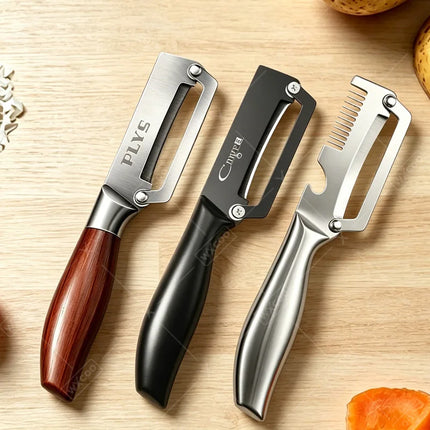 Kitchen Peeler Household Peeling Knife Fruits Vegetable Peeler with Wooden/steel Handle and Bottle Opener Kitchen Tool