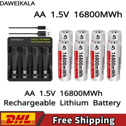 1.5V AA Lithium 🔋Battery 16800mWh Rechargeable Batteries with Charger - for RC Toys/Mouse/Fan/Game Controllers, 1200 Cycles