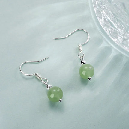 PANJBJ 925 Sterling Silver Jade Drop Earring for Women Zircon Round  Classic Grace Ethnic Jewelry Anniversary Gift Dropshipping
