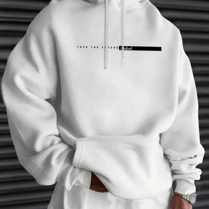 European and American men's autumn minimalist letter stripe print comfortable and soft hooded sweatshirt outdoor sports top