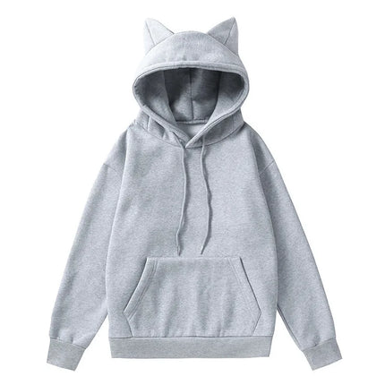 Women's Cat Ear Design Hooded Fleece Sweatshirt Casual Fashion Spring Autumn New Style V-neck Female Clothing  Hoodies Women
