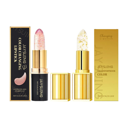 Color Changing Lip Balm Shimmer & Gold Foil Nourishing Lipstick Moisturizing pH Reactive Tinted Lip Gloss for Soft Pink Lips