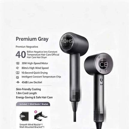 High-Speed Hair Dryer, 40 Million Negative Ions, Constant Temperature, Fast Drying, Low Noise, Professional Salon Blow Dryer with Nozzles