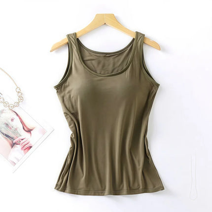 2025 Women's Vest Tops With Built-in Bra Neck Vest Padded Slim Fit Tank Tops Sexy Shirts Feminino Casual Underlay Slimming Shirt