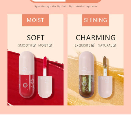 Pudaier mini capsule lip glaze, non-stick and non-fading lip gloss, mirror-finished moisturizing lip gloss
