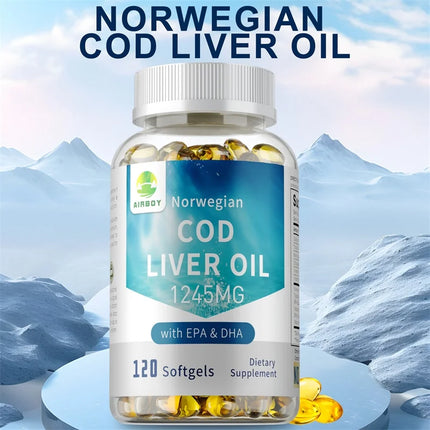 Cod Liver Oil Capsules - Contains EPA and DHA To Support Cardiovascular Health, Promote Overall Well-being, and Enhance Memory